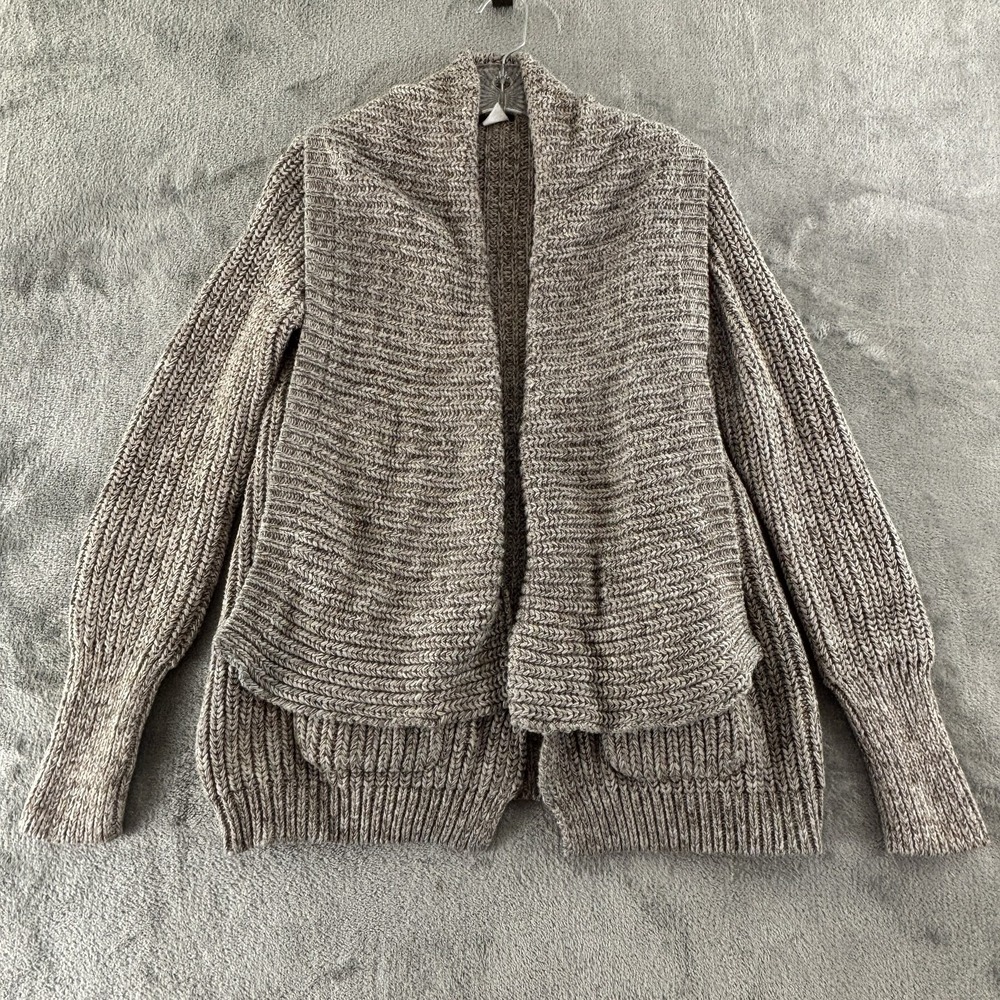 J.Crew Shawl Collar Open Cardigan Sweater S Brown Chunky Knit Pockets 34053‎